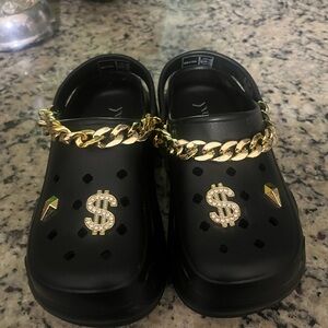 Stylish Black Kids Clogs with Gold Accents